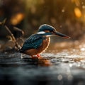 Kingfisher on the riverbank, glorious colors