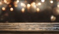 Bokeh background with old wooden table