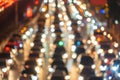 Bokeh. Blurry background of crowd of busy cars with traffic jam in rush hour on highway road street on bridge at night in downtown Royalty Free Stock Photo