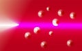 Bokeh 3D Glow or light aura on red background. Abstract decorative elements for design uses. Bright radial effect with flying