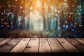 bokeh design top leaf wood rustic board background wooden flowers table. Generative AI.