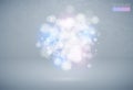 Bokeh effect multicolor light background. Blue pink Christmas concept. Vector white sparkling light explosion cloud backdrop Royalty Free Stock Photo