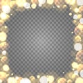 Bokeh frame. Square golden decoration template. Gold border with blurred effect. Shining glitter for a greeting card