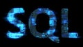 bokeh glitch electrical light cybernetic blue text SQL, isolated - object 3D rendering