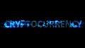 bokeh glitch electrical light cybernetical blue text CRYPTOCURRENCY, isolated - object 3D rendering