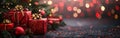 Bokeh Lights & Christmas Tree Festive Gift Boxes - Ideal for Xmas Cards & Celebrations Royalty Free Stock Photo