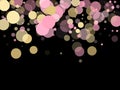 Bokeh lights effect vector. Gold, pink and rose color round confetti dots Royalty Free Stock Photo