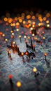 Bokeh lights on a map, marking locations in Paris