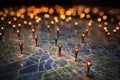 Bokeh lights on a map, marking locations in Paris