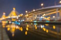 Bokeh lights of Phomipoon Bridge with water reflextion Royalty Free Stock Photo