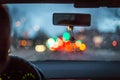 Bokeh lights from traffic jam on night time for background. Blur image. Royalty Free Stock Photo