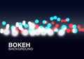 Bokeh Night Lights Blur Abstract Background Vector. Colorful white, blue and red city bulb with dark black backdrop. Royalty Free Stock Photo