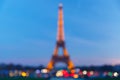 Bokeh photo of Eiffel Tower at night in Paris Royalty Free Stock Photo