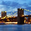 Bokeh photo of New York City Brooklyn Bridge at night Royalty Free Stock Photo