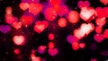 Bokeh valentine background with red magenta hearts. Valentines day. Beautiful magic glitter light, particles, sparkles. Luxury Royalty Free Stock Photo