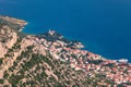 Bol on Brac island panoramic aerial view, Dalmatia, Croatia. Town of Bol from Vidova Gora aerial view, Island of Brac, Dalmatia, Royalty Free Stock Photo