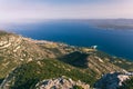 Bol on Brac island panoramic aerial view, Dalmatia, Croatia. Town of Bol from Vidova Gora aerial view, Island of Brac, Dalmatia, Royalty Free Stock Photo