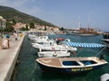 Bol, Croatia, July 25, 2021: Small harbor with moored boats in the old town on the Brac island. Historic town at the Adriatic Sea Royalty Free Stock Photo