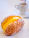 Bola De Berlim Portuguese Doughnut Or Berliner And Coffee Royalty Free Stock Photo