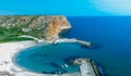 Aerial top down view of beautiful bay. Bolata beach on Black sea, Bulgaria. Famous bay near Cape Kaliakra