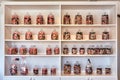 Bolcheriet - hard candies displayed in jars in famous hard candy manufacture and store in Svaneke.