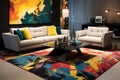 bold abstract design on a modern area rug