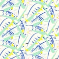 Tropical vector pattern with banana leaves in bright color Royalty Free Stock Photo