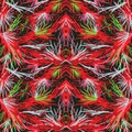 Bold abstract red pattern with wild lines and feather-like doodles