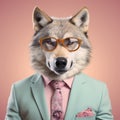 Bold And Adventurous Wolf In A Suit With Glasses