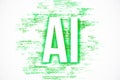 AI text with green digital code background. 3D Rendering Royalty Free Stock Photo