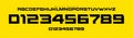 Bold angular font, futuristic edge numbers and letters, strong geometric structure alphabet for sports branding, jersey