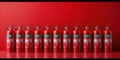 A Bold Array of Red Fire Extinguishers Against a Scarlet Backdrop Safety Meets Modern Design Royalty Free Stock Photo