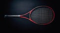 Bold And Authentic: Dark Red And Gray Tennis Racket On Black Background
