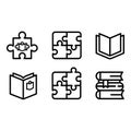Bold Black Line Icons Puzzle Pieces Open Books Stacked Books Education Solution Knowledge Concepts Royalty Free Stock Photo
