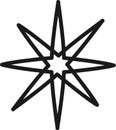 Bold black outline forming an eight pointed star with a smaller star at its center, creating a striking visual on a