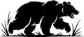 Black bear silhouette roaring in grass, vector illustration Royalty Free Stock Photo