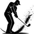 Bold black silhouette vector of a golfer striking from a bunker Royalty Free Stock Photo