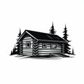 Bold Black And White Cabin Silhouette Tattoo-inspired Graphic Illustration