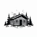 Bold Black And White Cabin Vector Illustration