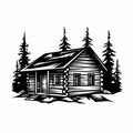 Bold Black And White Log Cabin Illustration: Clean Vector Art Royalty Free Stock Photo