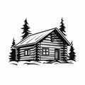 Bold Black And White Log House Illustration: Clean And Sharp Stencil Design Royalty Free Stock Photo