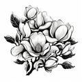 Bold Black And White Magnolia Blooms: Tattoo-inspired Illustration