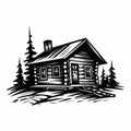 Bold Black And White Silhouette Of Log Cabin: Classic Tattoo Motif