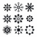 Bold Black And White Snowflake Silhouettes: Vector Art Set Royalty Free Stock Photo