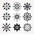 Bold Black And White Snowflake Vector Art Set Royalty Free Stock Photo