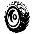 A bold black and white tractor tire design with intricate patterns showcasing strength and durability in agricultural machinery
