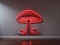 Bold Botanical Glow: Red Laser Mushroom Art on Your Wall Royalty Free Stock Photo