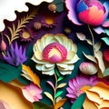 bold and bright paper-cut art celebrating the beauty of blooms, illustration of blooming flowers with a paper cut theme