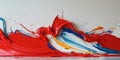 Bold brush strokes create striking texture on a vibrant red surface during an art project.