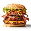 Bold And Busy: Layered Illusions Of A Large Bacon Cheeseburger Royalty Free Stock Photo